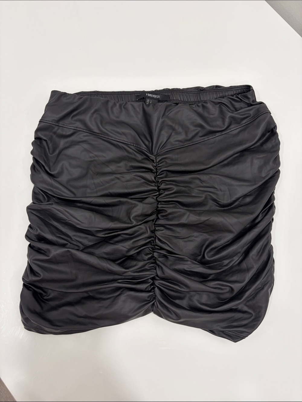 Forever 21 Black Faux-Leather Ruched Mini Skirt
